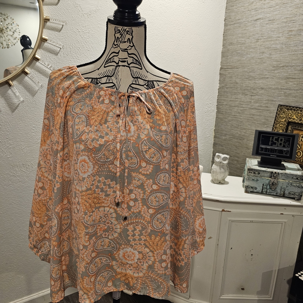 a.n.a Floral Blouse - Orange and Gray
